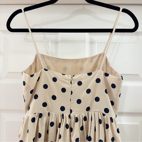 NEW Talulah Cannes Polka Dot Maxi Dress Tan Navy Blue Poplin sz Small - Picture 6 of 8